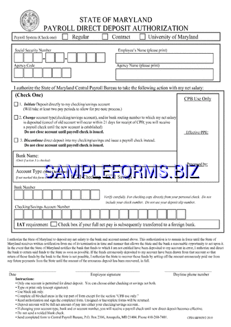 Maryland Direct Deposit Form 2 pdf free